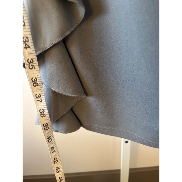 Quiet Luxury Asymmetrical Ruffle Dress L Sheath Gray Neutral by Aisize Timeless - Picture 13 of 16